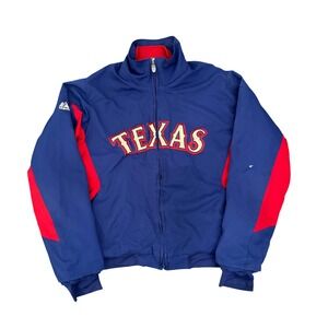 Majestic Texas Rangers MLB Therma Base Jacket Blue Red Mens M Sports